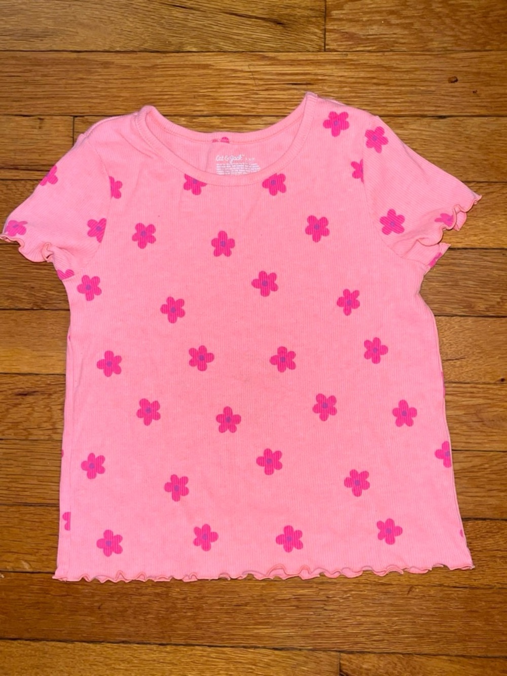 Cat & Jack Pink Ribbed Tee with Hot Pink Flower Print